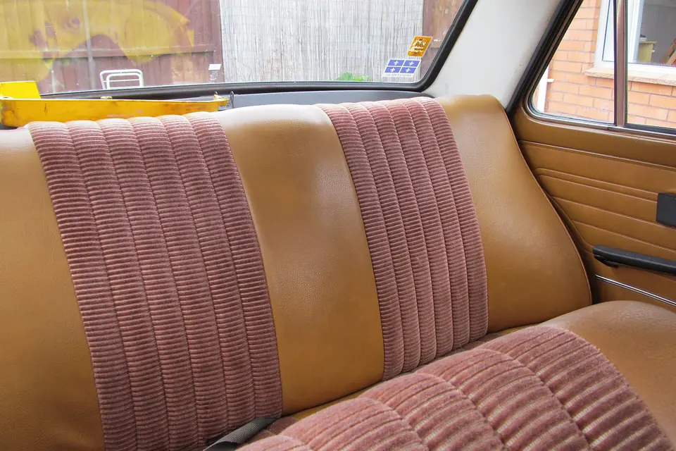 Corduroy cloth rear seat in a classic car